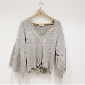 Lavender field| boho cozy bell sleeve tie top grey